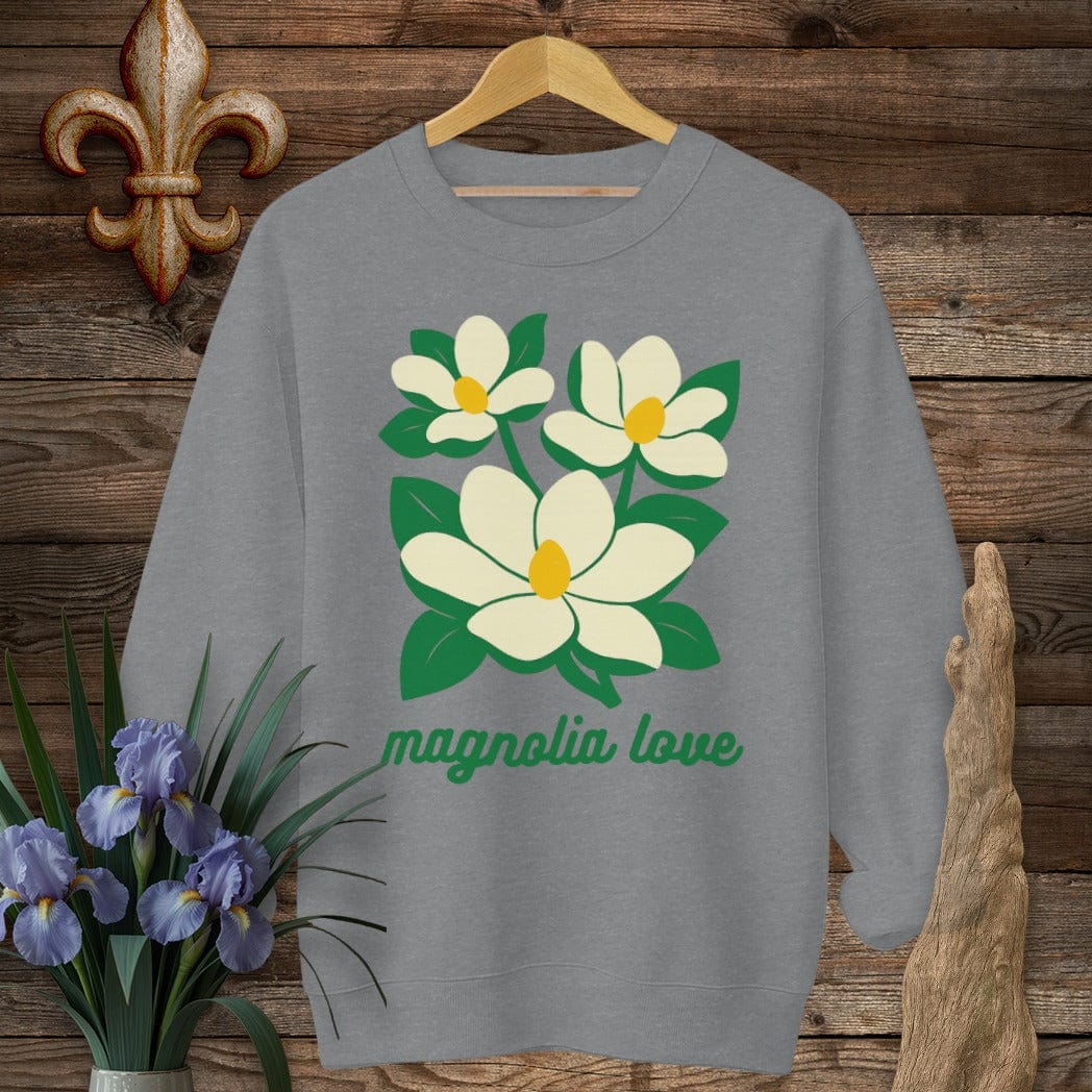 S / Graphite Heather Louisiana Magnolia Love Sweatshirt by Laissez Faire Wear