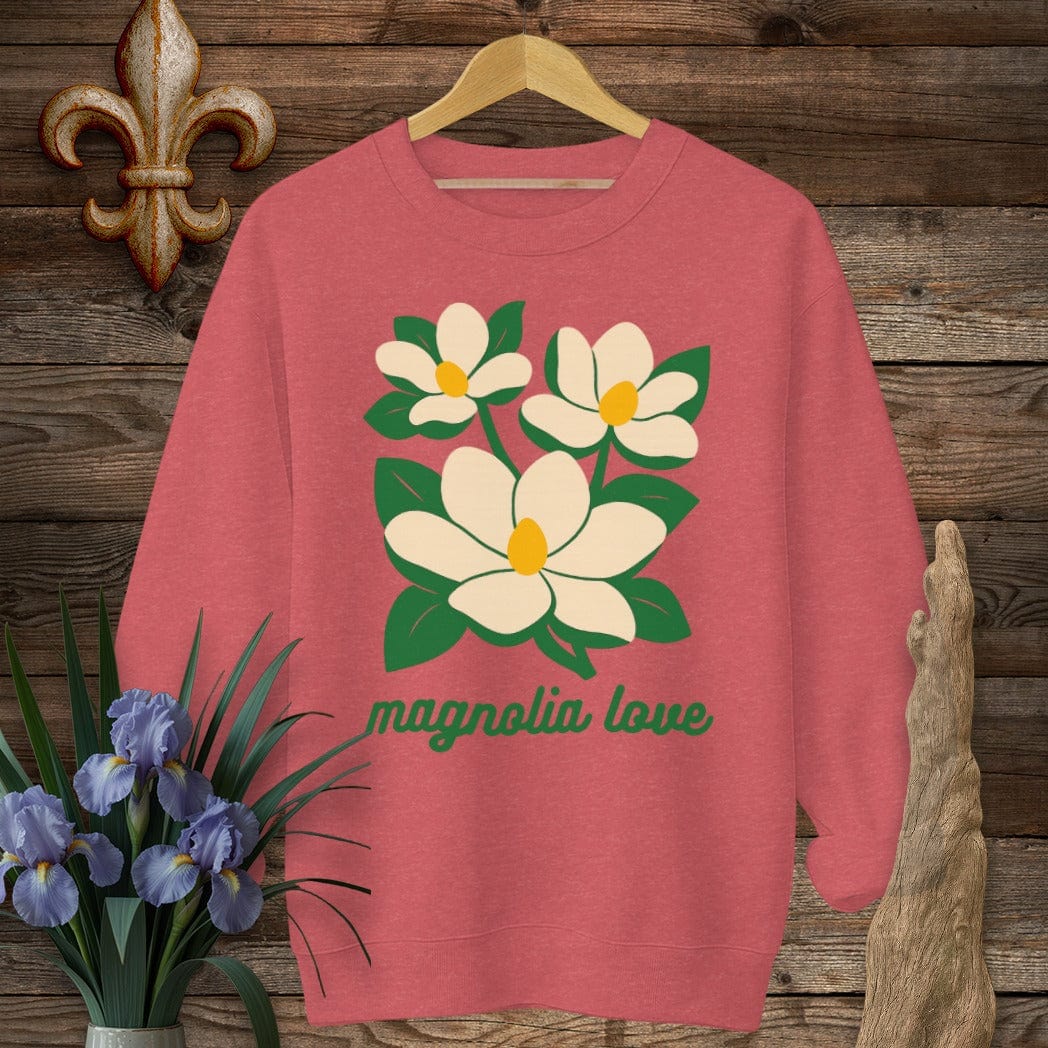 S / Heather Scarlet Red Louisiana Magnolia Love Sweatshirt by Laissez Faire Wear