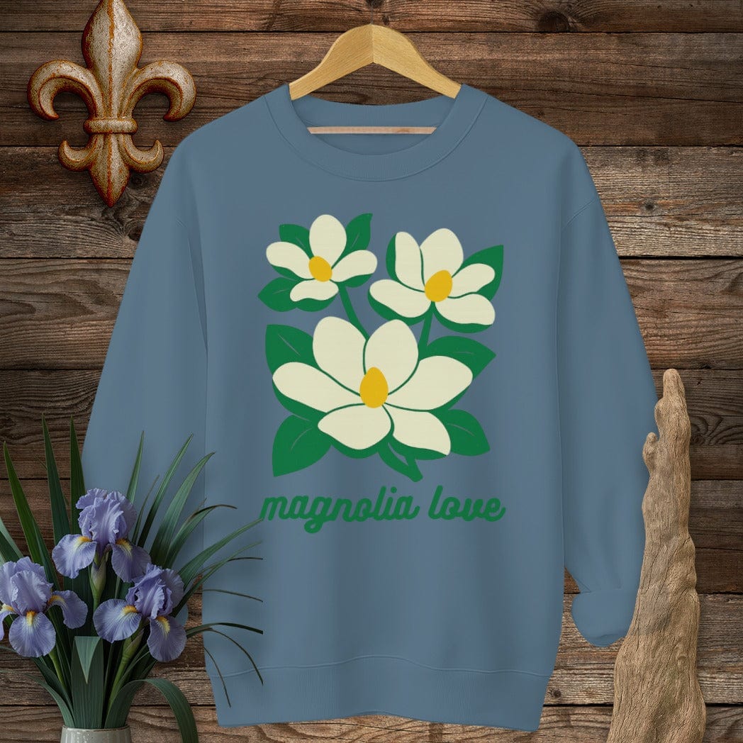 S / Indigo Blue Louisiana Magnolia Love Sweatshirt by Laissez Faire Wear