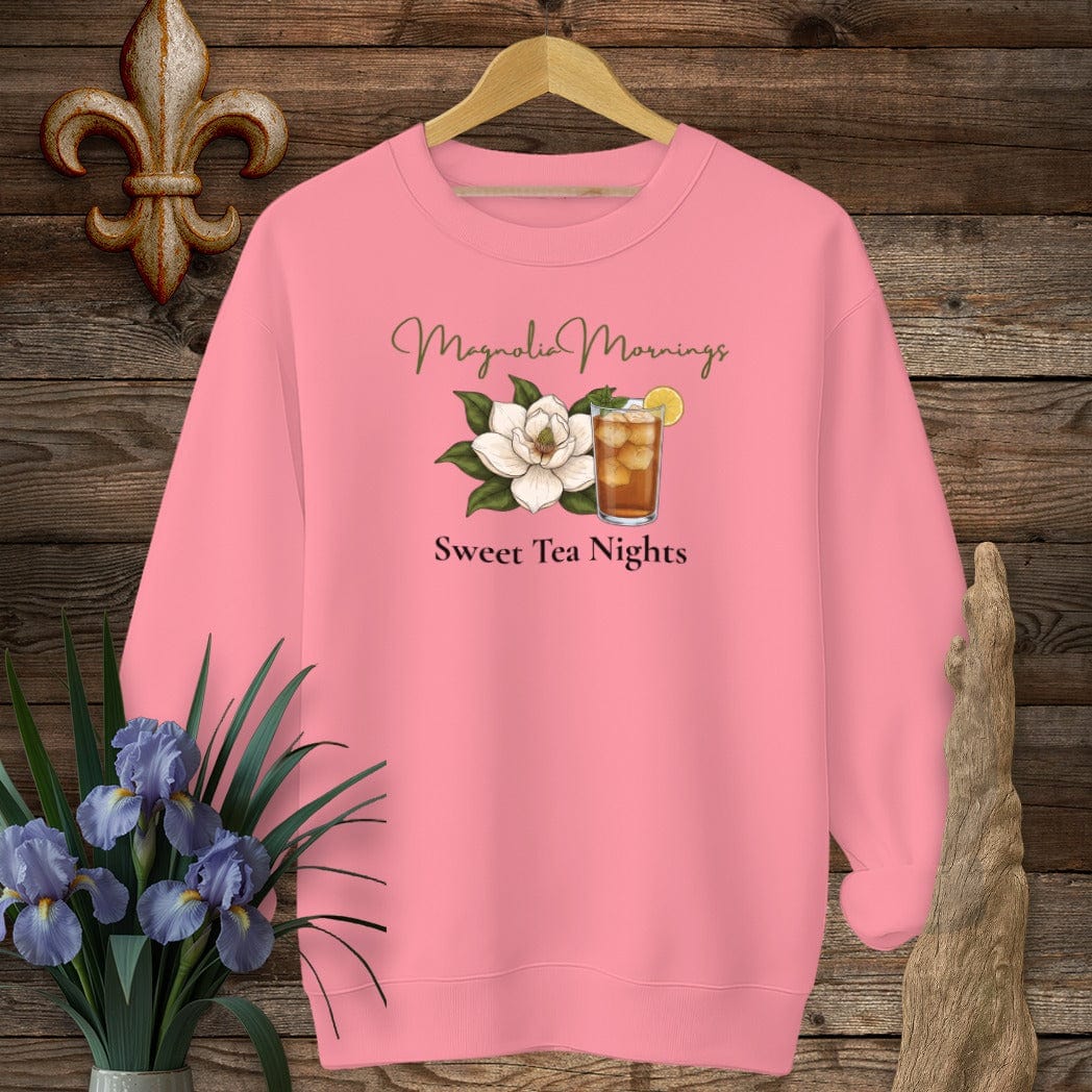 S / Safety Pink Louisiana Magnolia Mornings Sweatshirt by Laissez Faire Wear