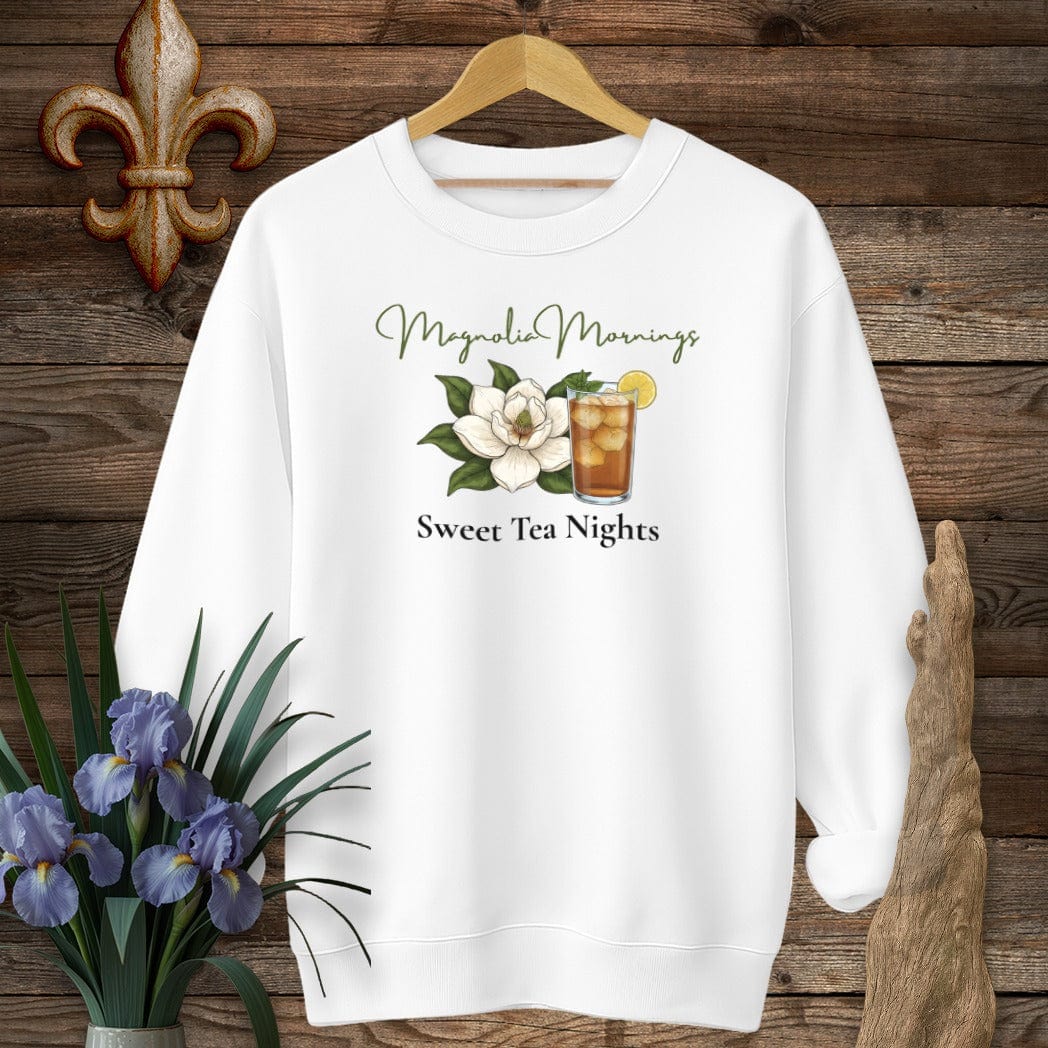 S / White Louisiana Magnolia Mornings Sweatshirt by Laissez Faire Wear
