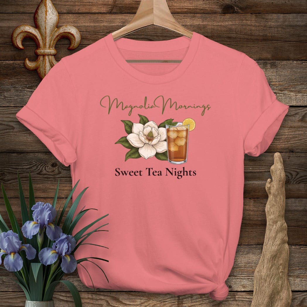 S / Coral Silk Louisiana Magnolia Mornings T-Shirt by Laissez Faire Wear