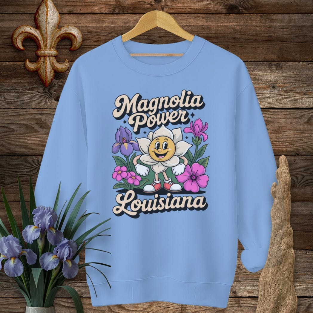 S / Carolina Blue Louisiana Magnolia Power Sweatshirt by Laissez Faire Wear