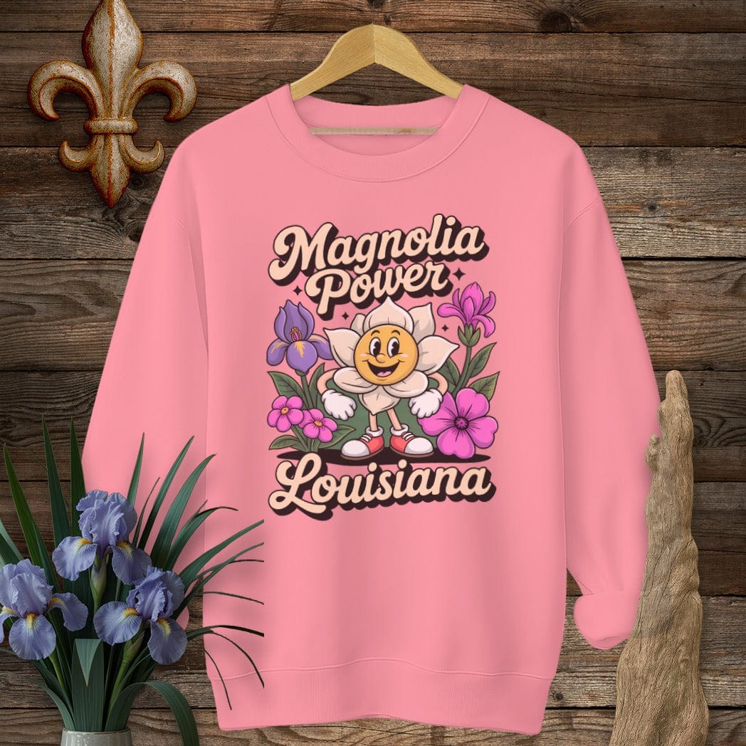 S / Safety Pink Louisiana Magnolia Power Sweatshirt by Laissez Faire Wear