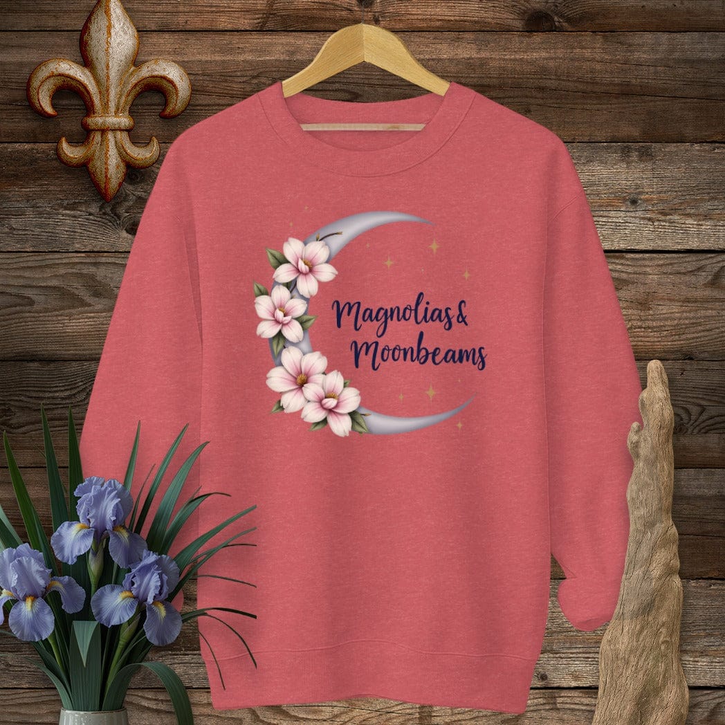 S / Heather Scarlet Red Louisiana Magnolias And Moonbeams Sweatshirt by Laissez Faire Wear