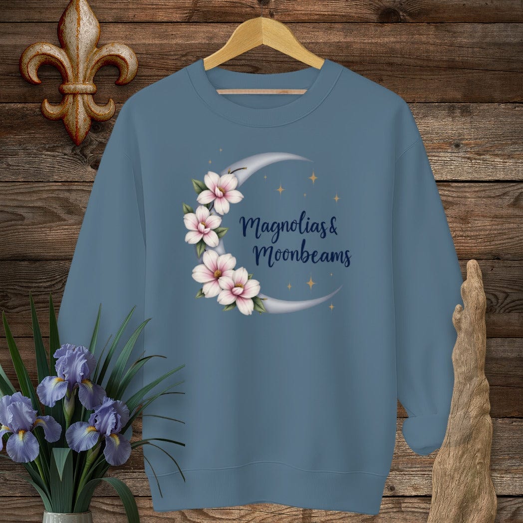 S / Indigo Blue Louisiana Magnolias And Moonbeams Sweatshirt by Laissez Faire Wear