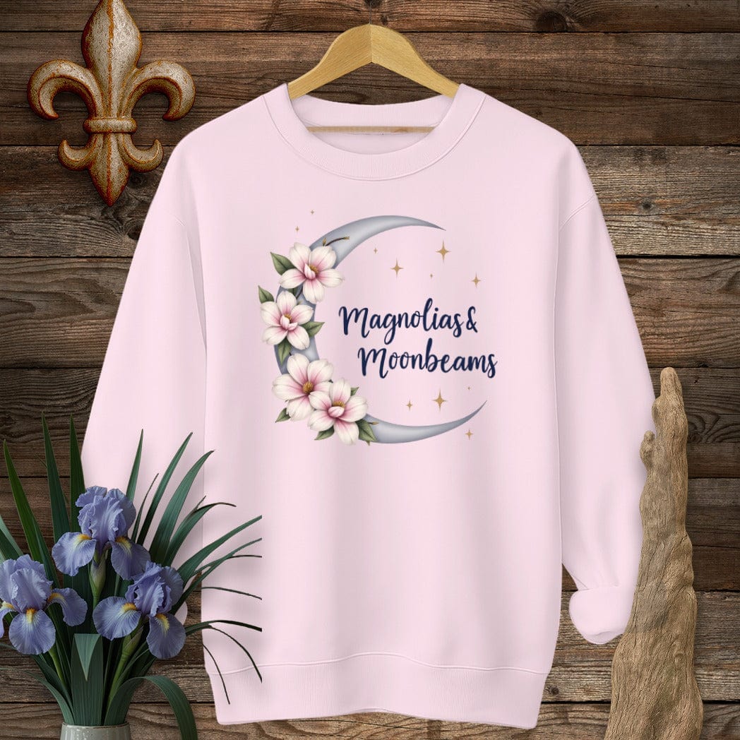S / Light Pink Louisiana Magnolias And Moonbeams Sweatshirt by Laissez Faire Wear