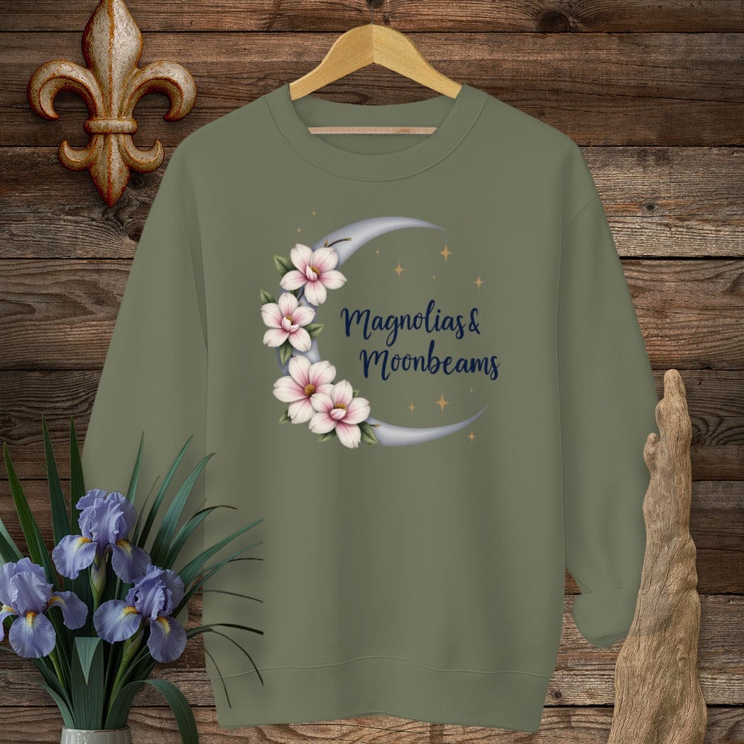 S / Military Green Louisiana Magnolias And Moonbeams Sweatshirt by Laissez Faire Wear