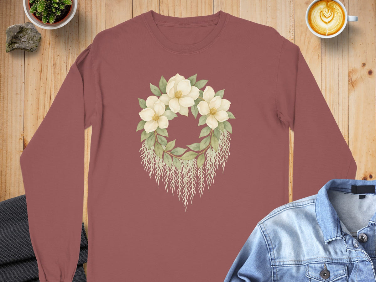 S / Brick Louisiana Magnolias & Moss Long Sleeve Tee (CC6014) by Laissez Faire Wear