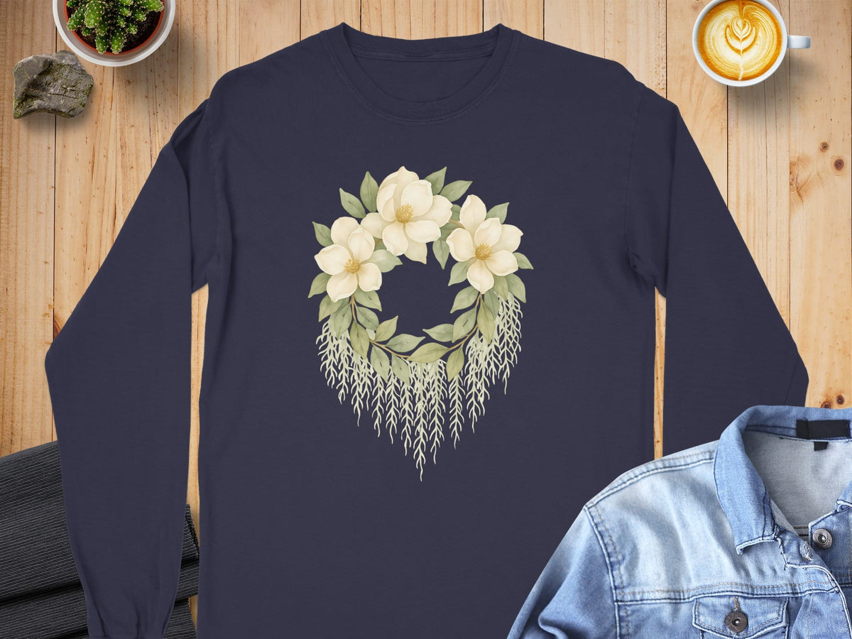 S / True Navy Louisiana Magnolias & Moss Long Sleeve Tee (CC6014) by Laissez Faire Wear