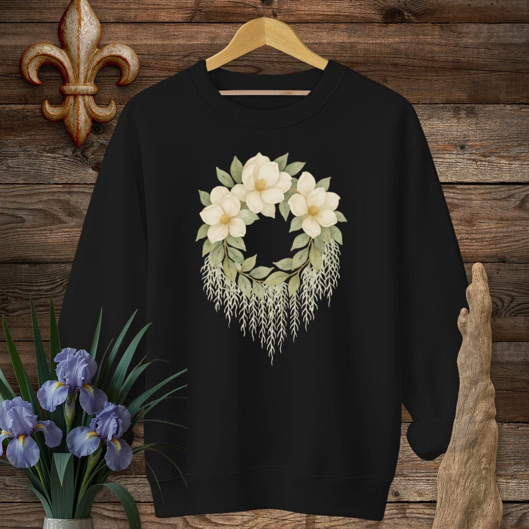 S / Black Louisiana Magnolias & Moss Sweatshirt by Laissez Faire Wear