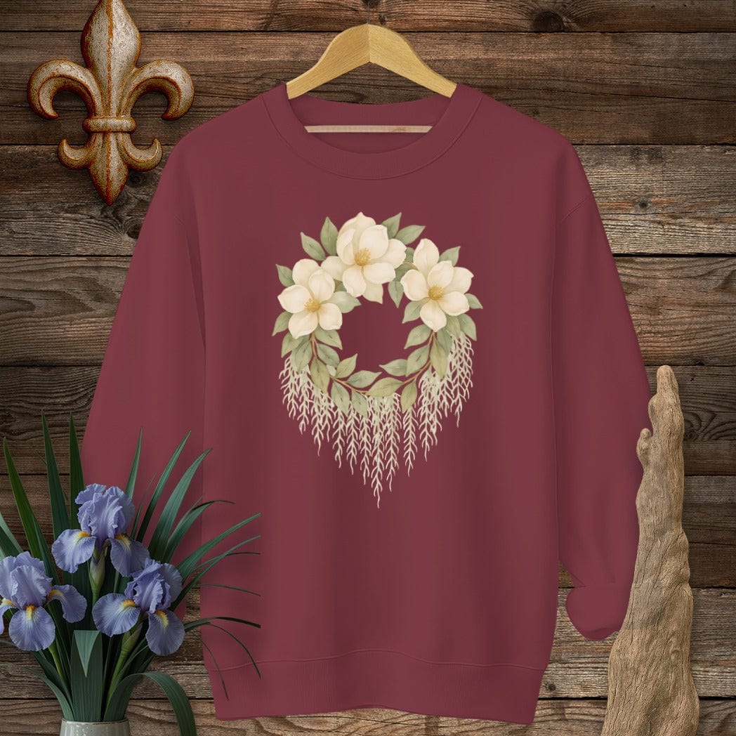 S / Garnet Louisiana Magnolias & Moss Sweatshirt by Laissez Faire Wear