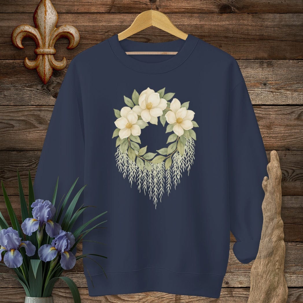 S / Navy Louisiana Magnolias & Moss Sweatshirt by Laissez Faire Wear