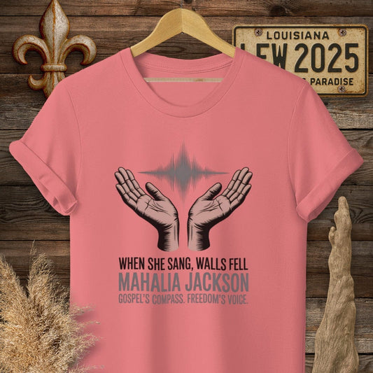 S / Coral Silk Louisiana Mahalia Jackson Gospel's Compass T-Shirt by Laissez Faire Wear