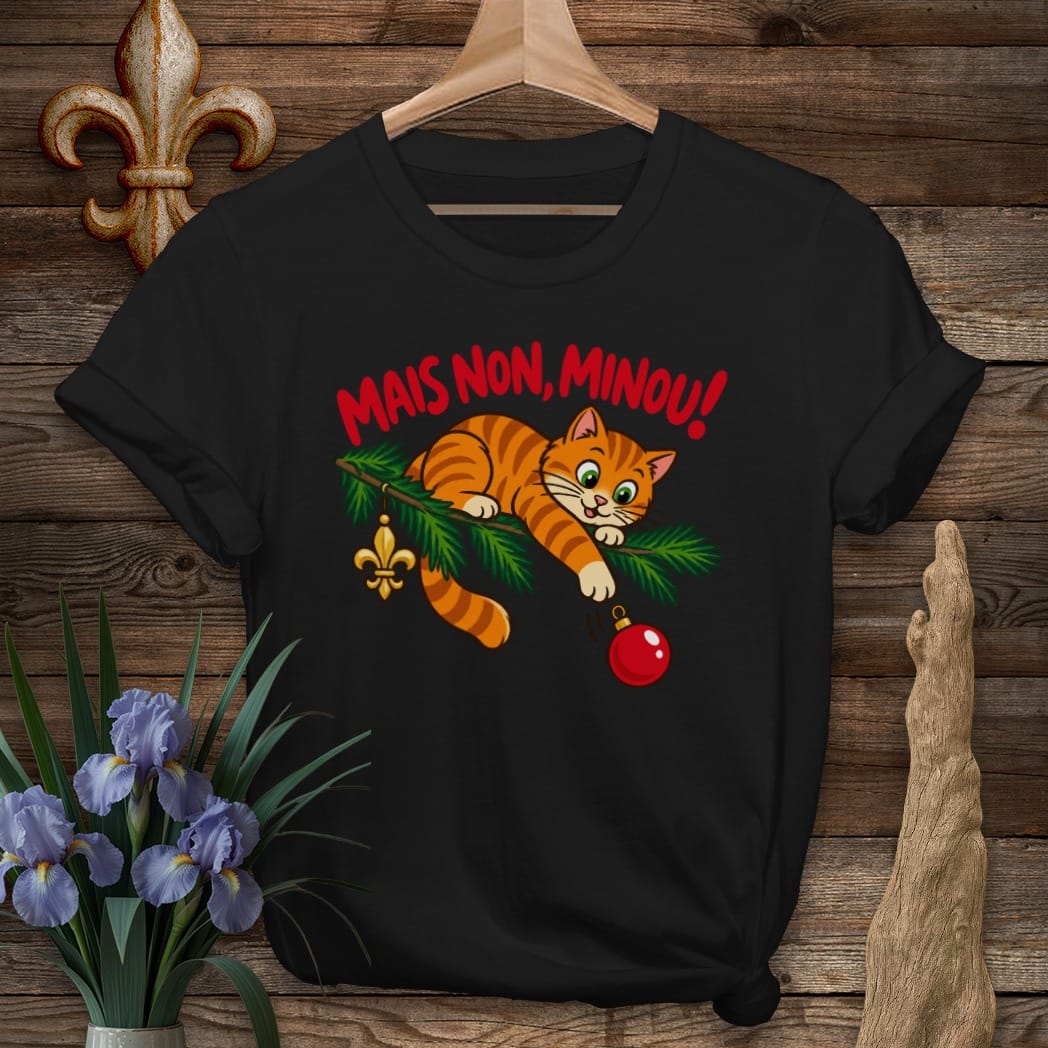 S / Black Louisiana Mais Non, Minou! T-Shirt by Laissez Faire Wear