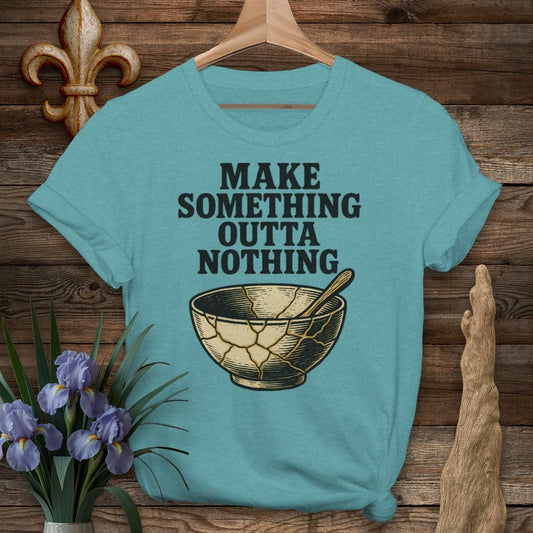 S / Heather Galapagos Blue Louisiana Make Something Outta Nothing T-Shirt by Laissez Faire Wear