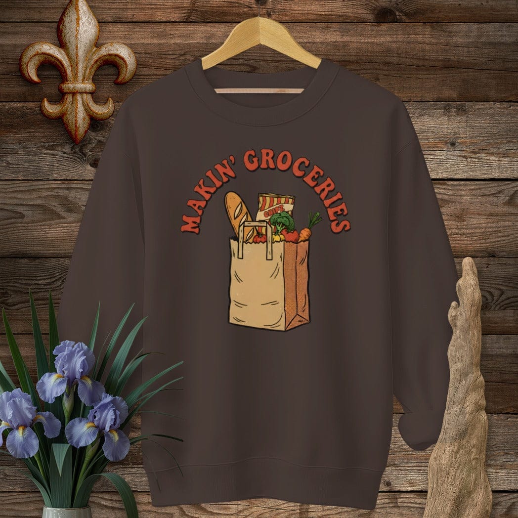 S / Dark Chocolate Louisiana Makin' Groceries Sweatshirt by Laissez Faire Wear