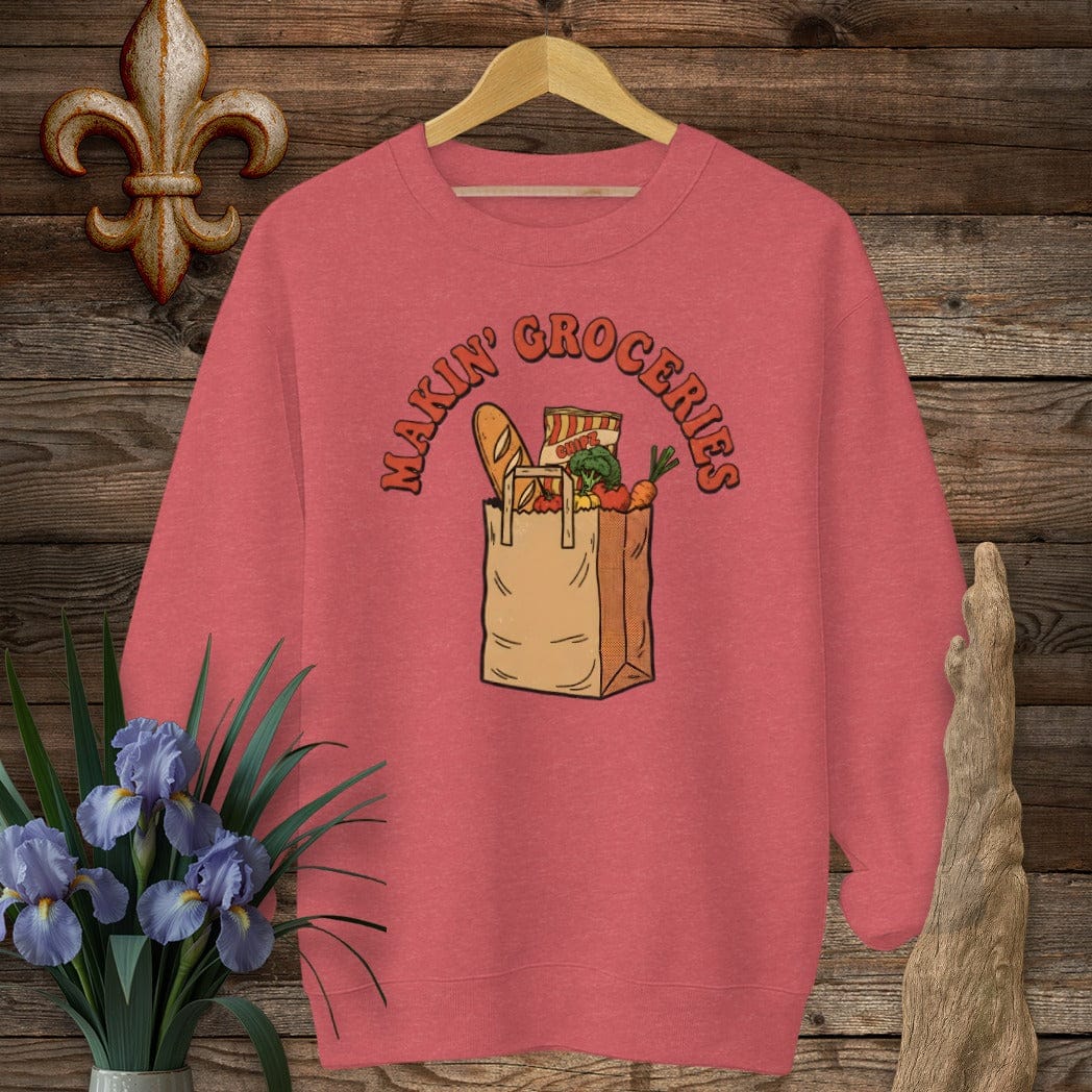 S / Heather Scarlet Red Louisiana Makin' Groceries Sweatshirt by Laissez Faire Wear
