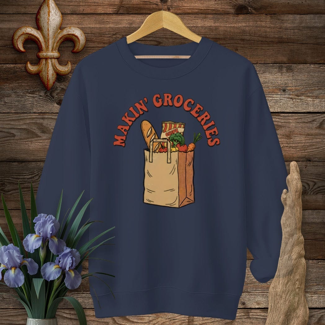 S / Navy Louisiana Makin' Groceries Sweatshirt by Laissez Faire Wear