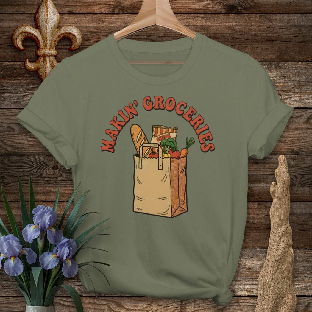 S / Military Green Louisiana Makin' Groceries T-Shirt by Laissez Faire Wear