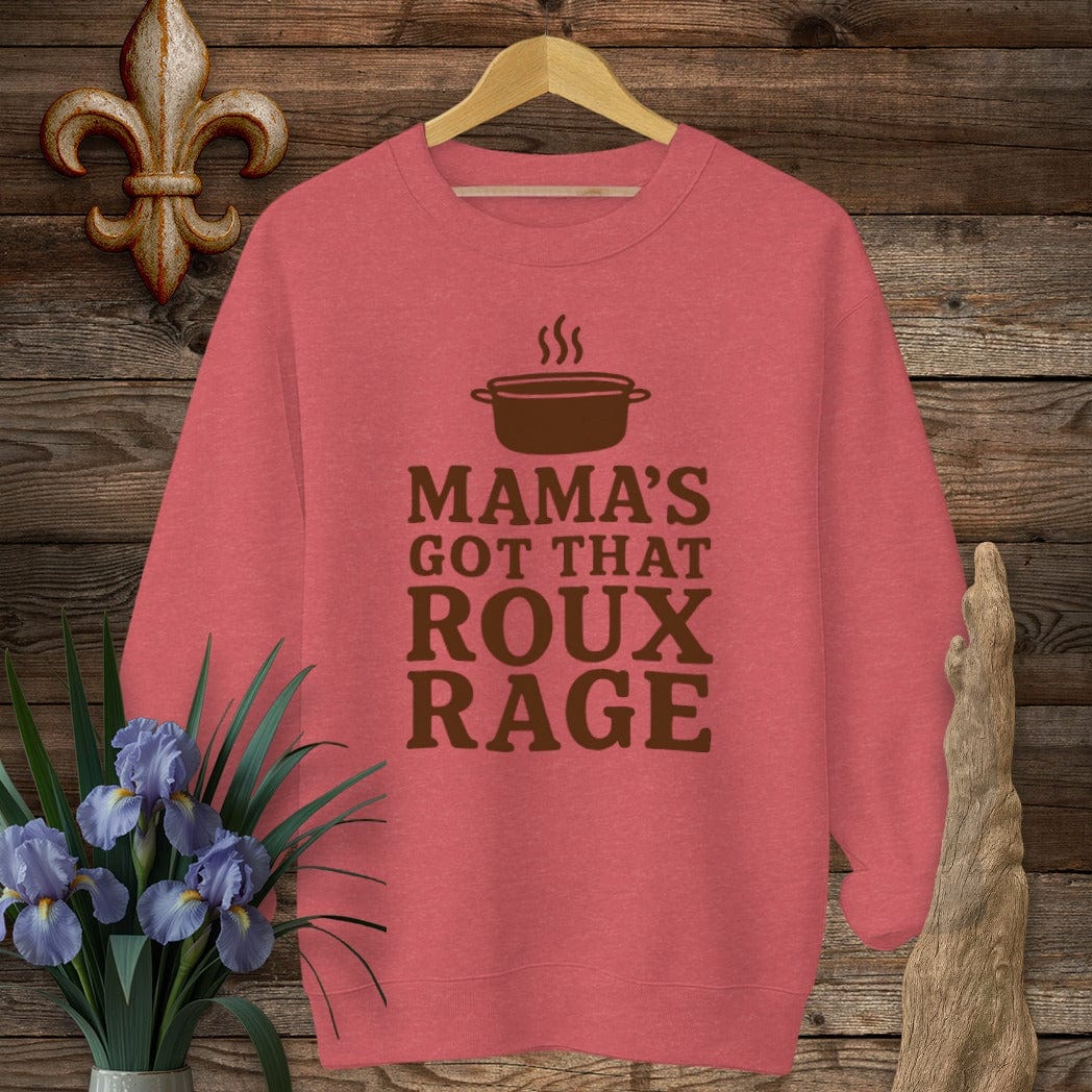 S / Heather Scarlet Red Louisiana Mama's Got That Roux Rage Sweatshirt by Laissez Faire Wear