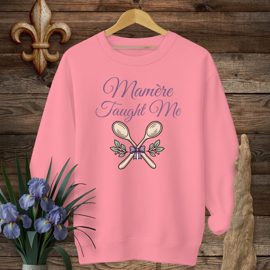 S / Safety Pink Louisiana Mamere Taught Me Sweatshirt by Laissez Faire Wear