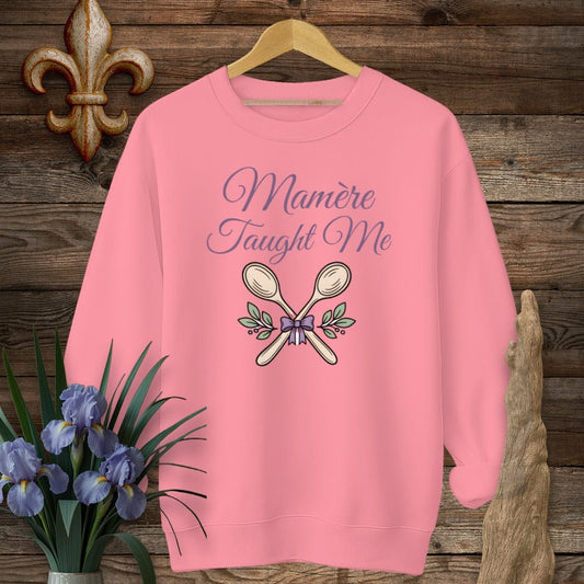S / Safety Pink Louisiana Mamere Taught Me Sweatshirt by Laissez Faire Wear