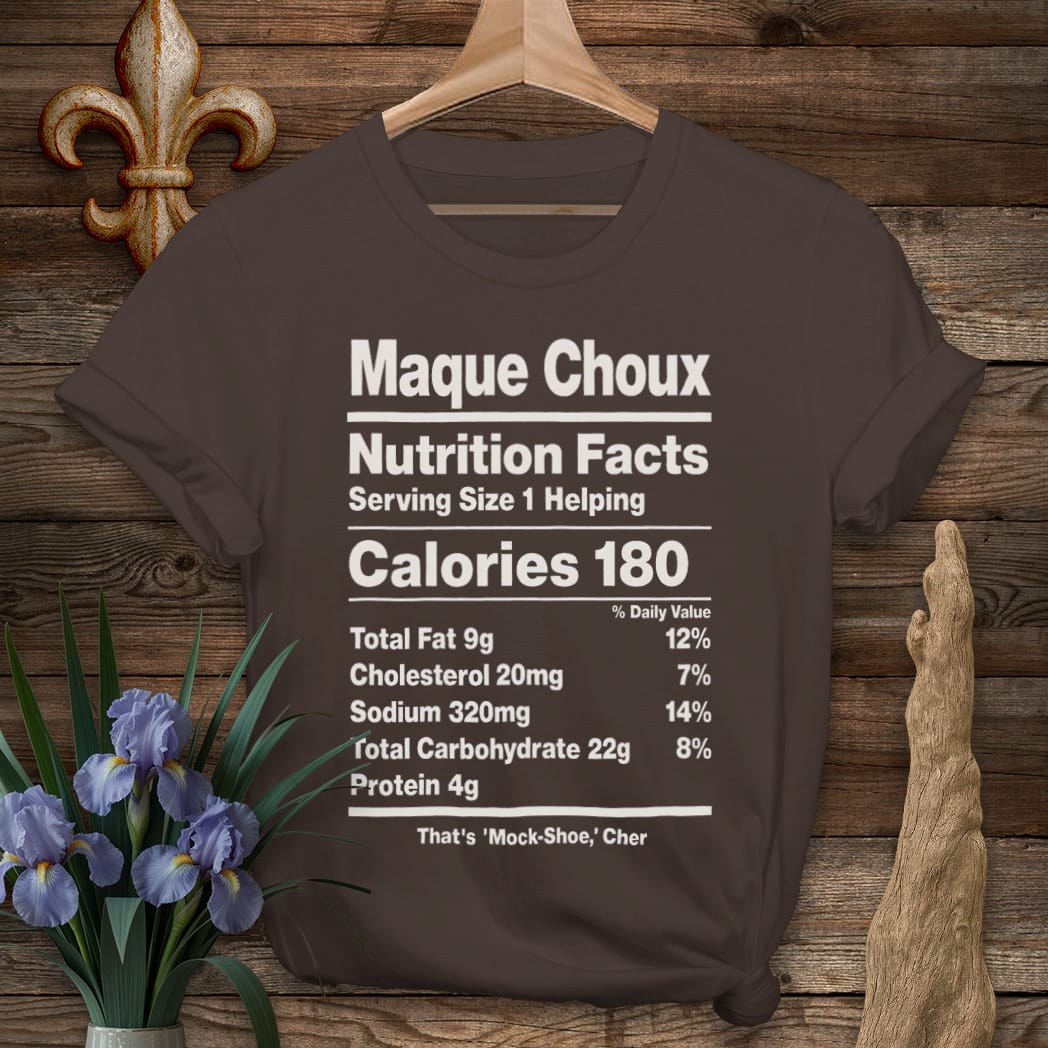 S / Dark Chocolate Louisiana Maque Choux Nutrition T-Shirt by Laissez Faire Wear