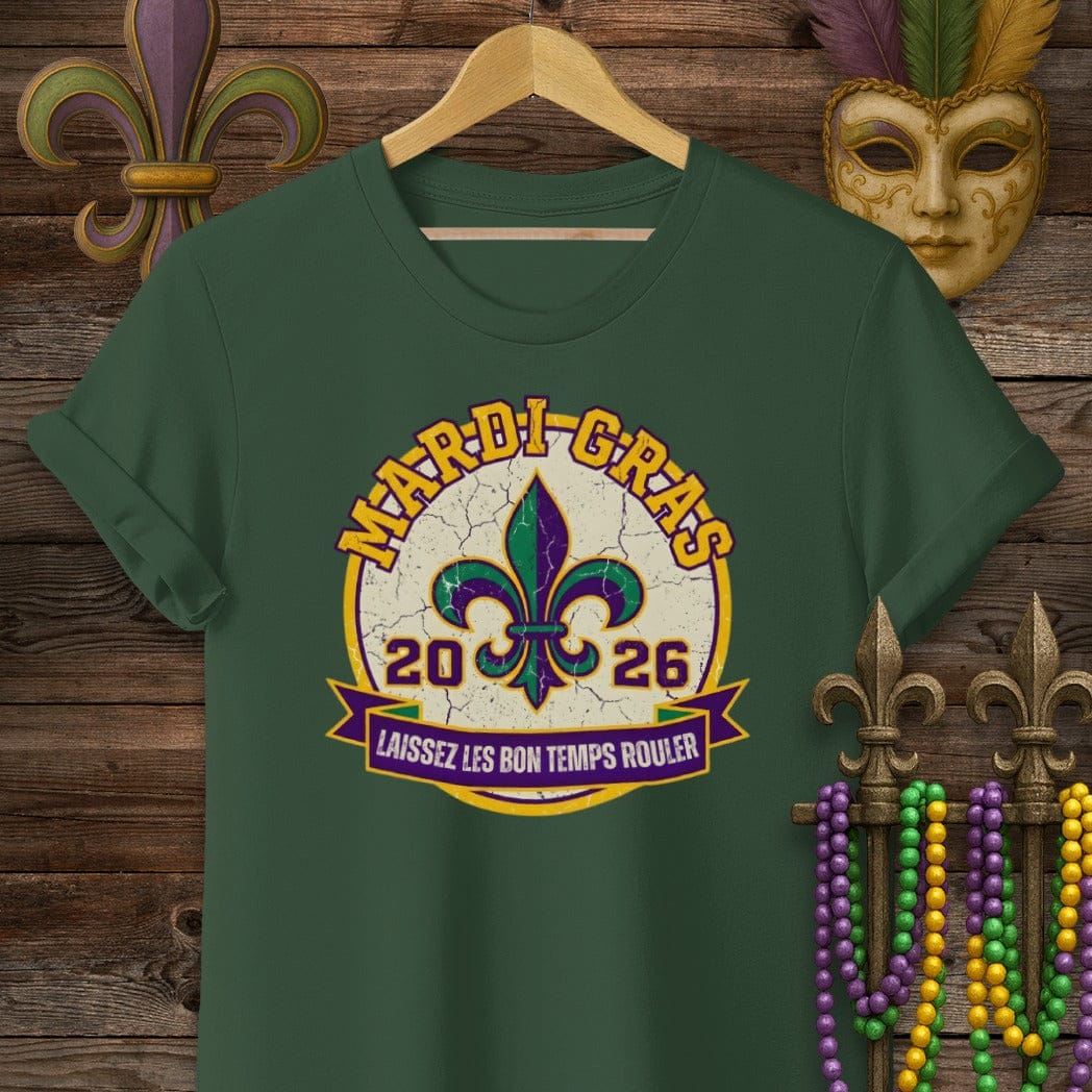 S / Forest Green Louisiana Mardi Gras 2026 T-Shirt by Laissez Faire Wear
