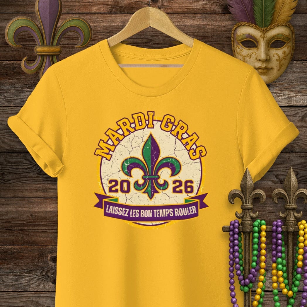 S / Gold Louisiana Mardi Gras 2026 T-Shirt by Laissez Faire Wear
