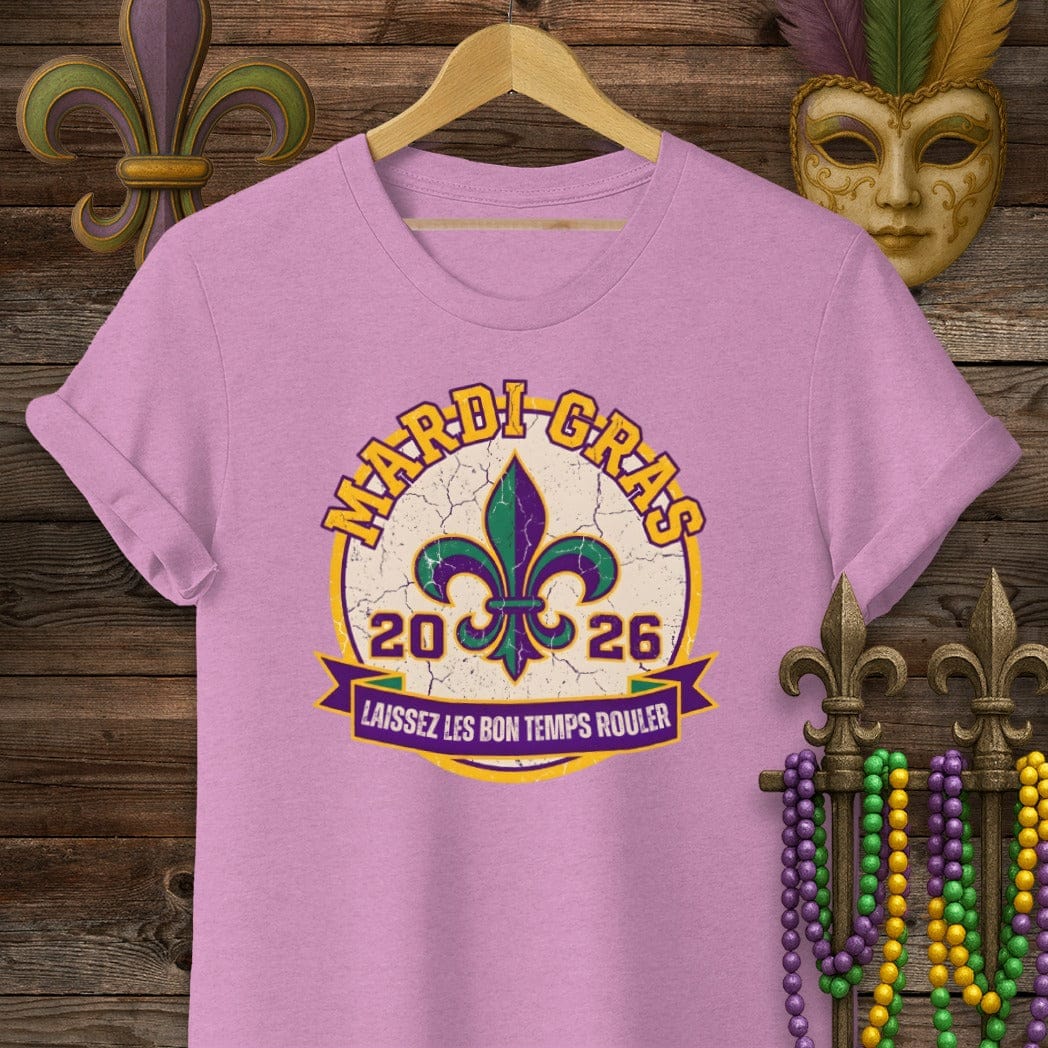 S / Heather Radiant Orchid Louisiana Mardi Gras 2026 T-Shirt by Laissez Faire Wear