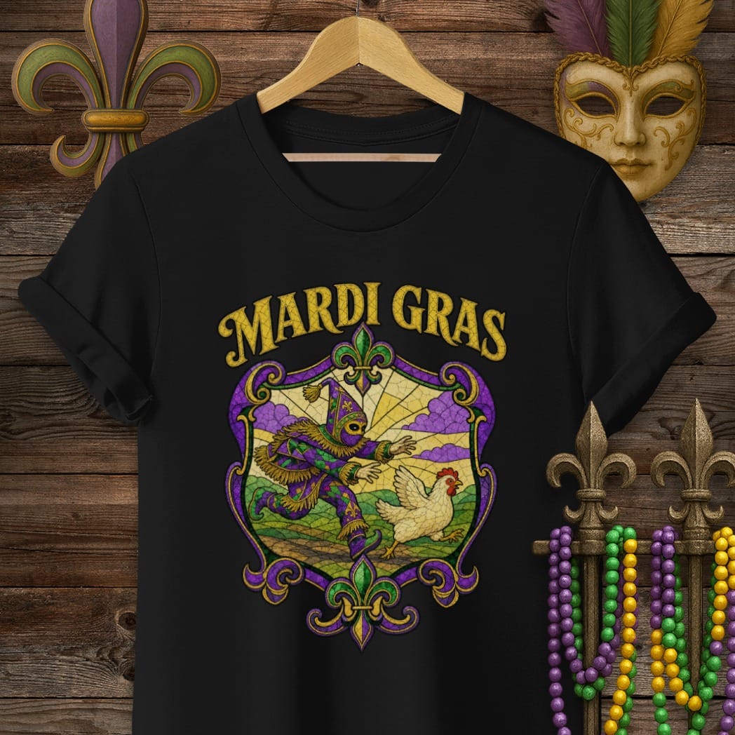 S / Black Louisiana Mardi Gras Courir Shield T-Shirt by Laissez Faire Wear