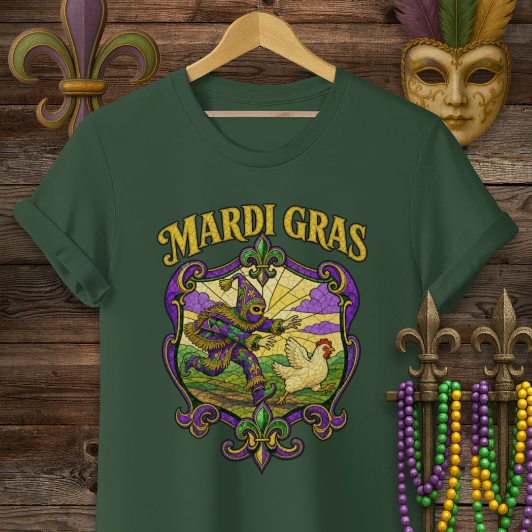 S / Forest Green Louisiana Mardi Gras Courir Shield T-Shirt by Laissez Faire Wear