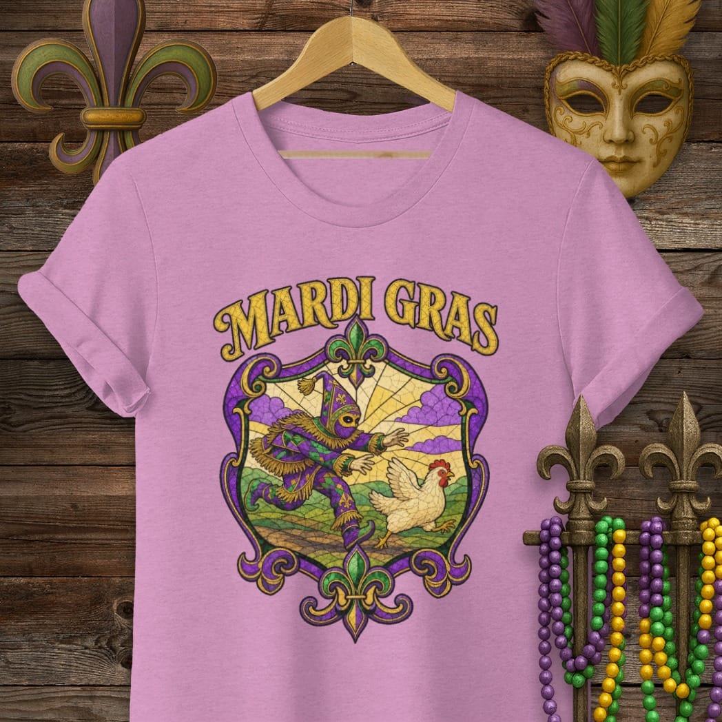 S / Heather Radiant Orchid Louisiana Mardi Gras Courir Shield T-Shirt by Laissez Faire Wear