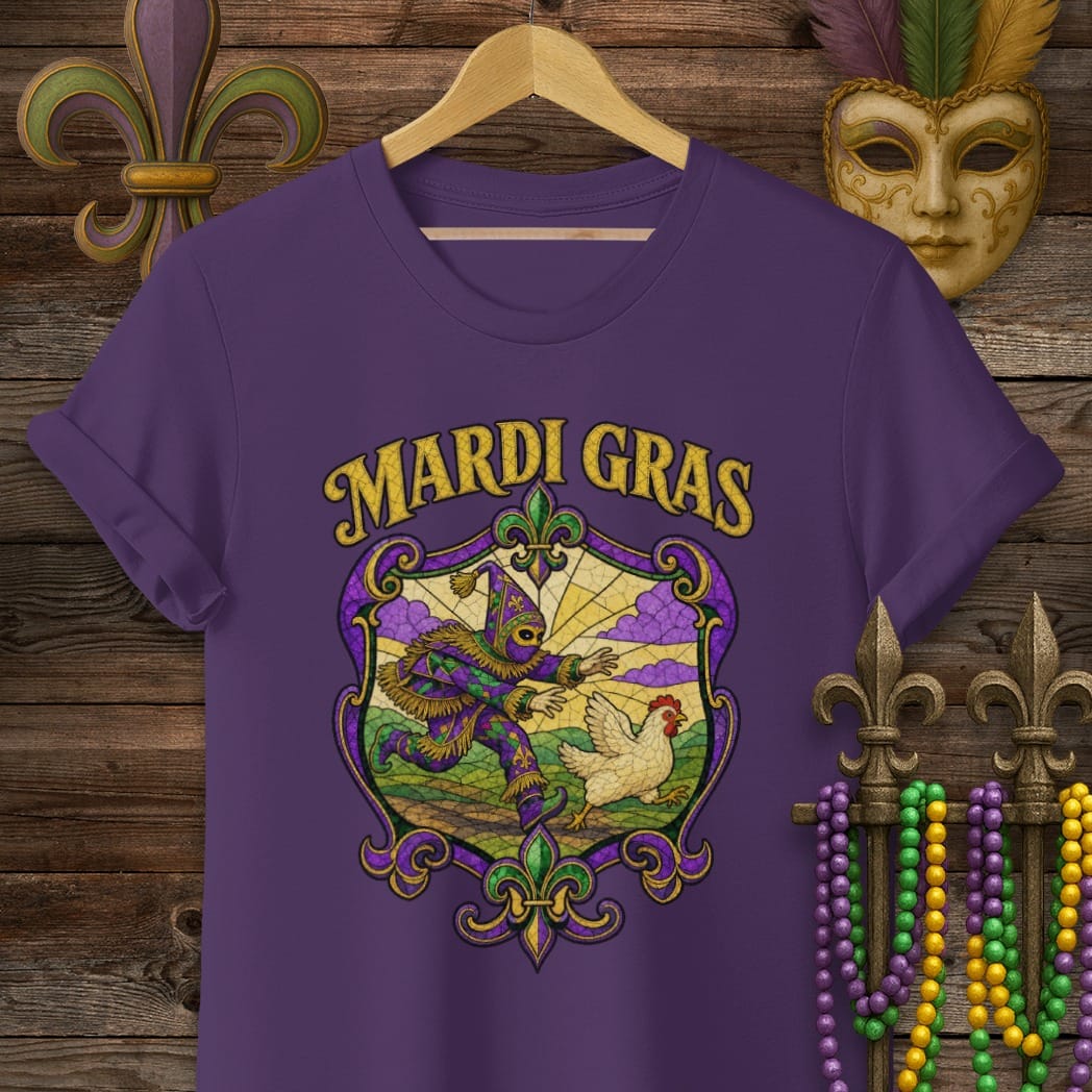 S / Purple Louisiana Mardi Gras Courir Shield T-Shirt by Laissez Faire Wear