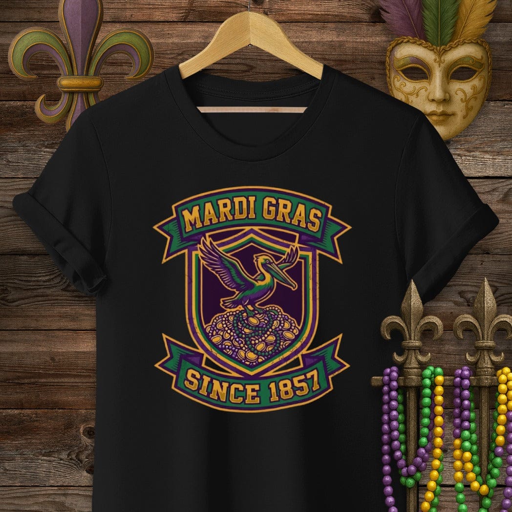 S / Black Louisiana Mardi Gras Crest T-Shirt by Laissez Faire Wear