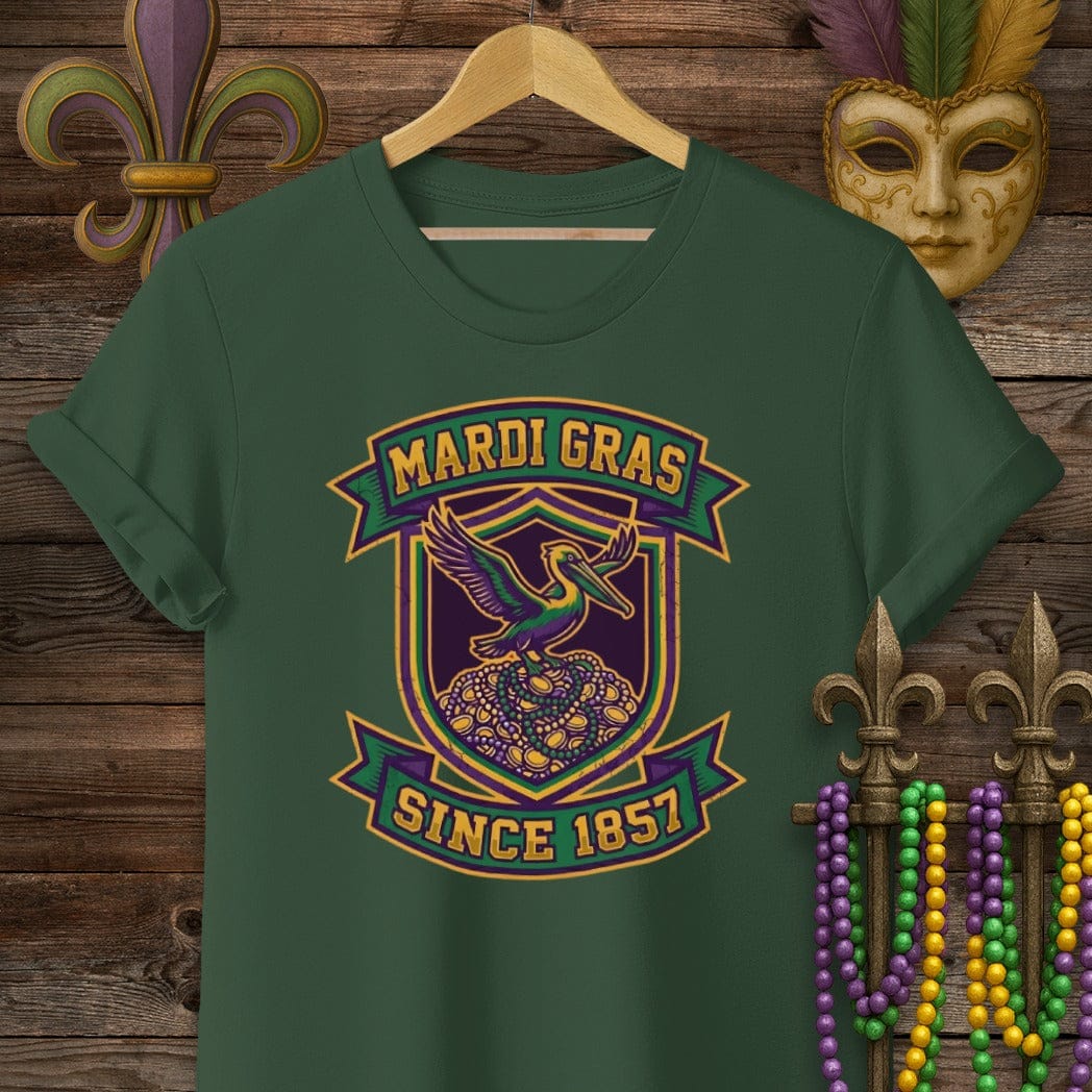S / Forest Green Louisiana Mardi Gras Crest T-Shirt by Laissez Faire Wear
