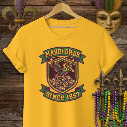 S / Gold Louisiana Mardi Gras Crest T-Shirt by Laissez Faire Wear
