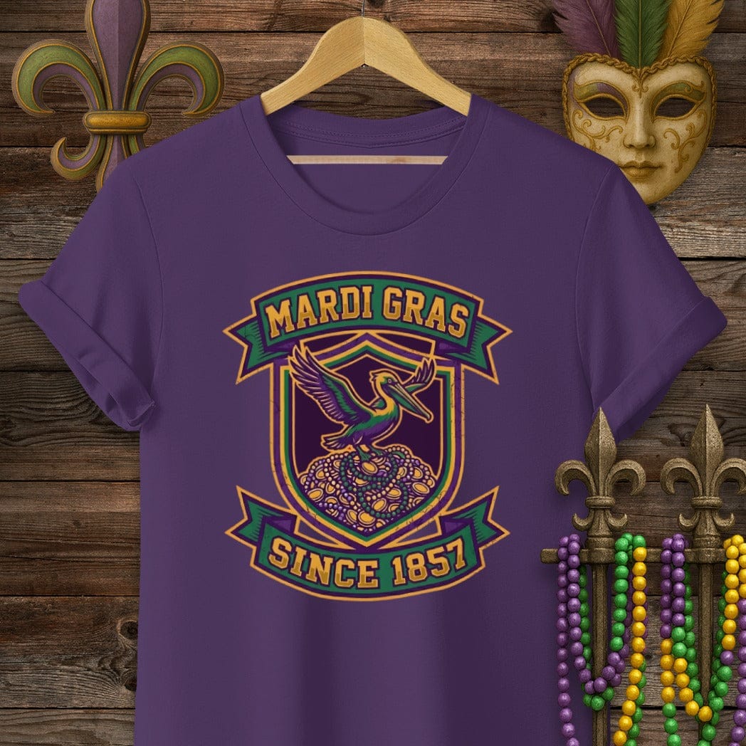 S / Purple Louisiana Mardi Gras Crest T-Shirt by Laissez Faire Wear
