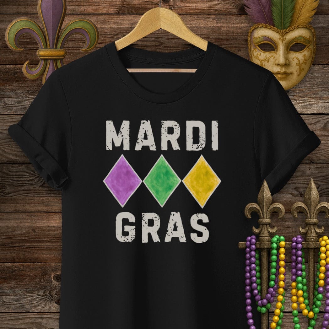S / Black Louisiana Mardi Gras Diamonds T-Shirt by Laissez Faire Wear