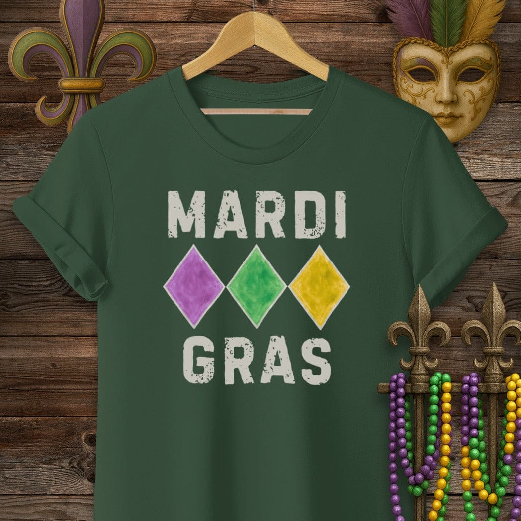 S / Forest Green Louisiana Mardi Gras Diamonds T-Shirt by Laissez Faire Wear