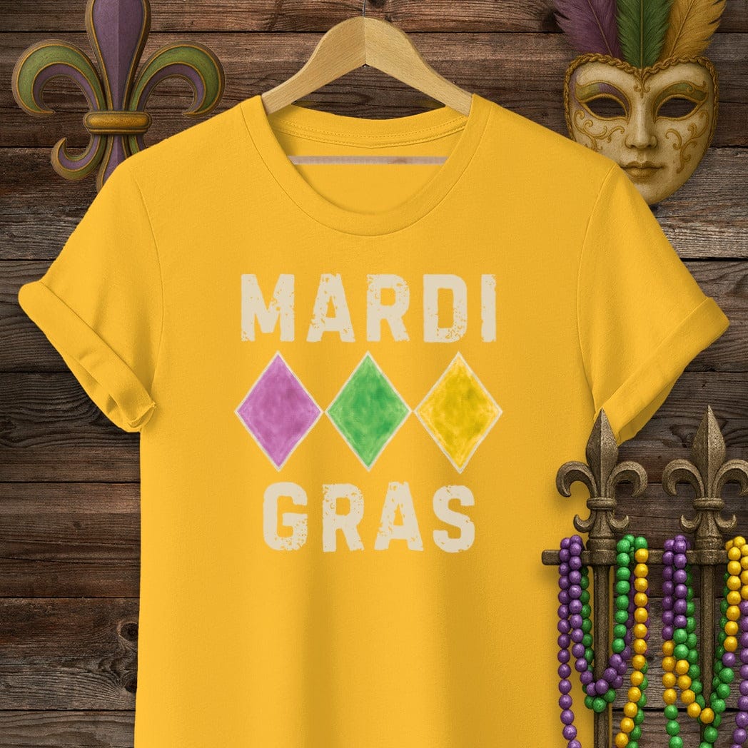 S / Gold Louisiana Mardi Gras Diamonds T-Shirt by Laissez Faire Wear