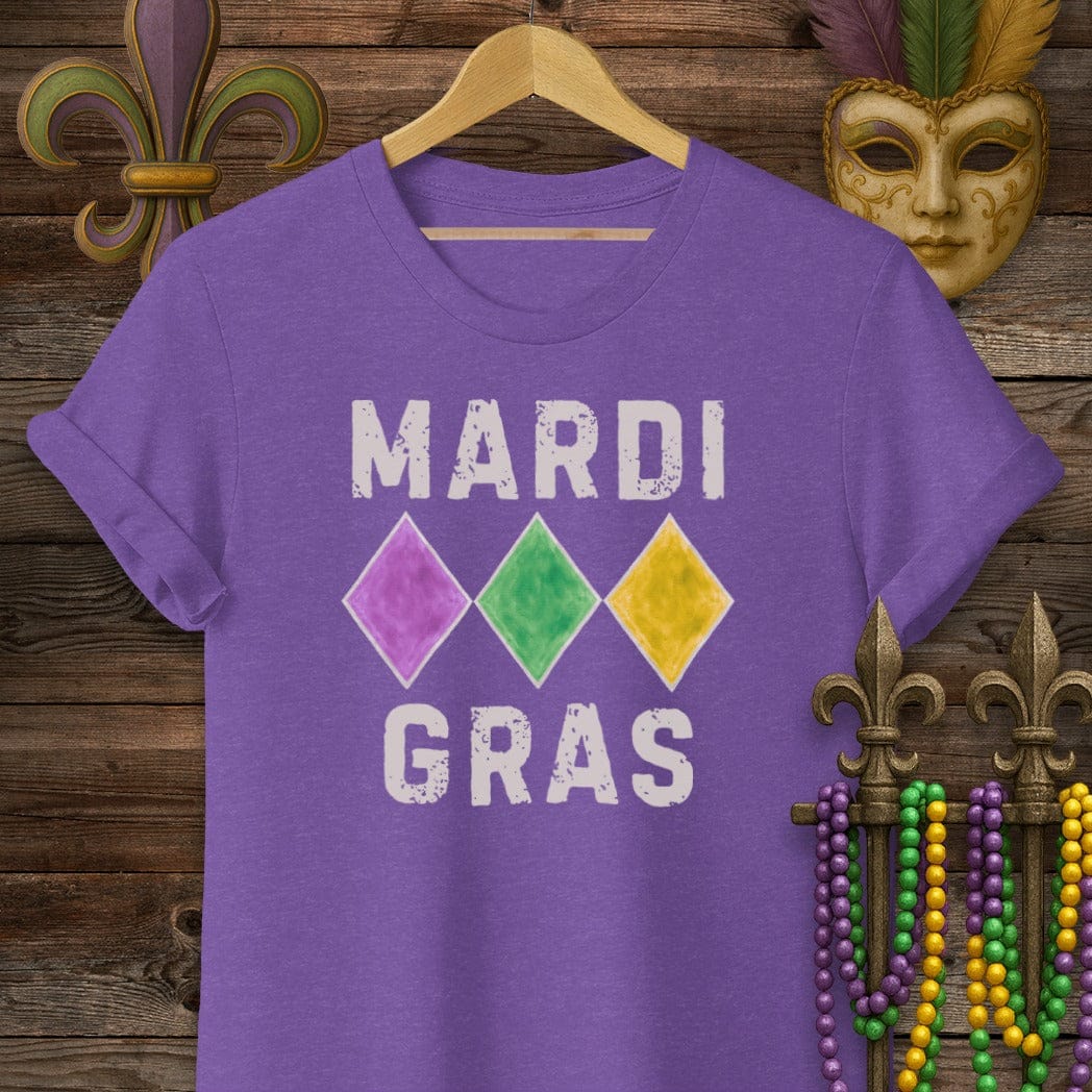 S / Heather Purple Louisiana Mardi Gras Diamonds T-Shirt by Laissez Faire Wear