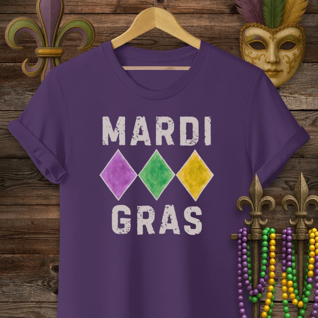 S / Purple Louisiana Mardi Gras Diamonds T-Shirt by Laissez Faire Wear