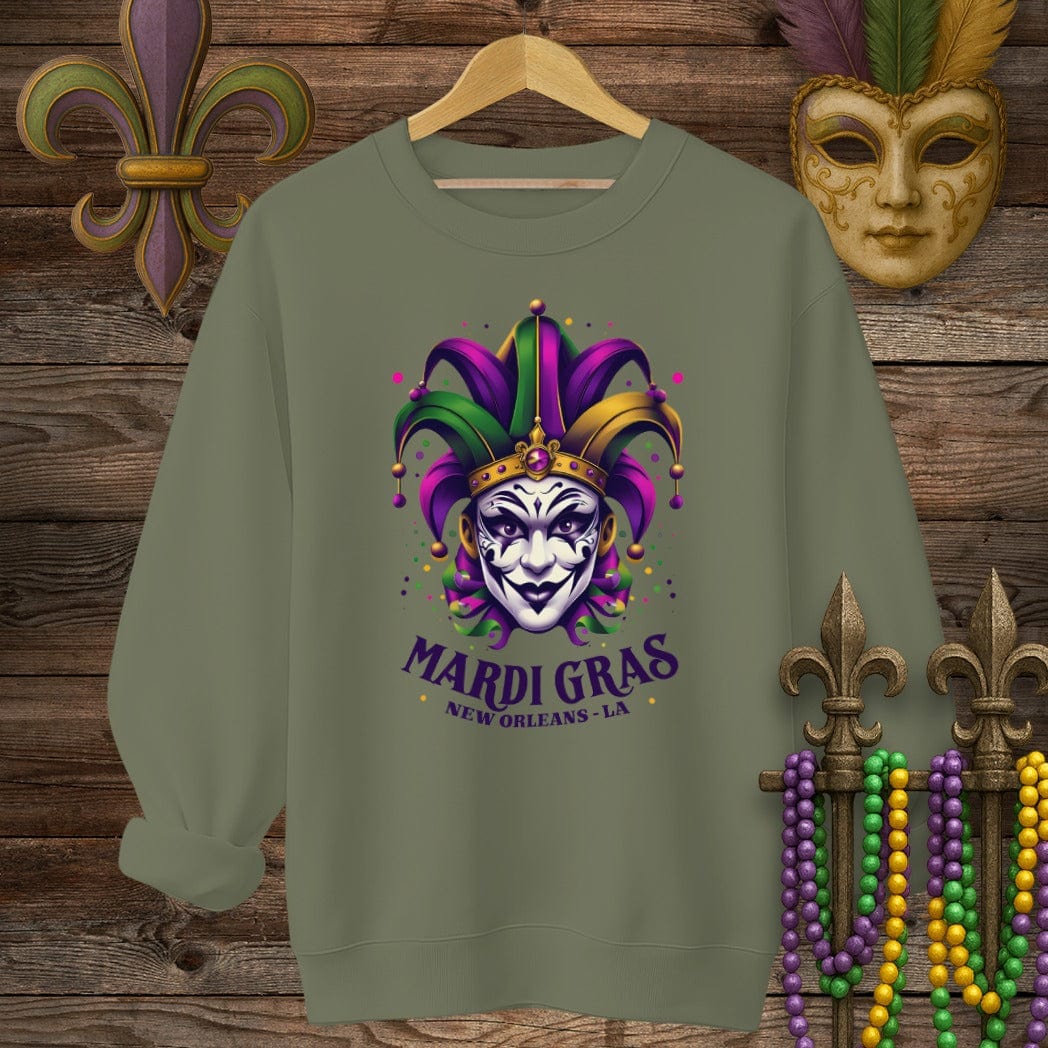 S / Military Green Louisiana Mardi Gras NOLA Mardi Gras Sweatshirt by Laissez Faire Wear