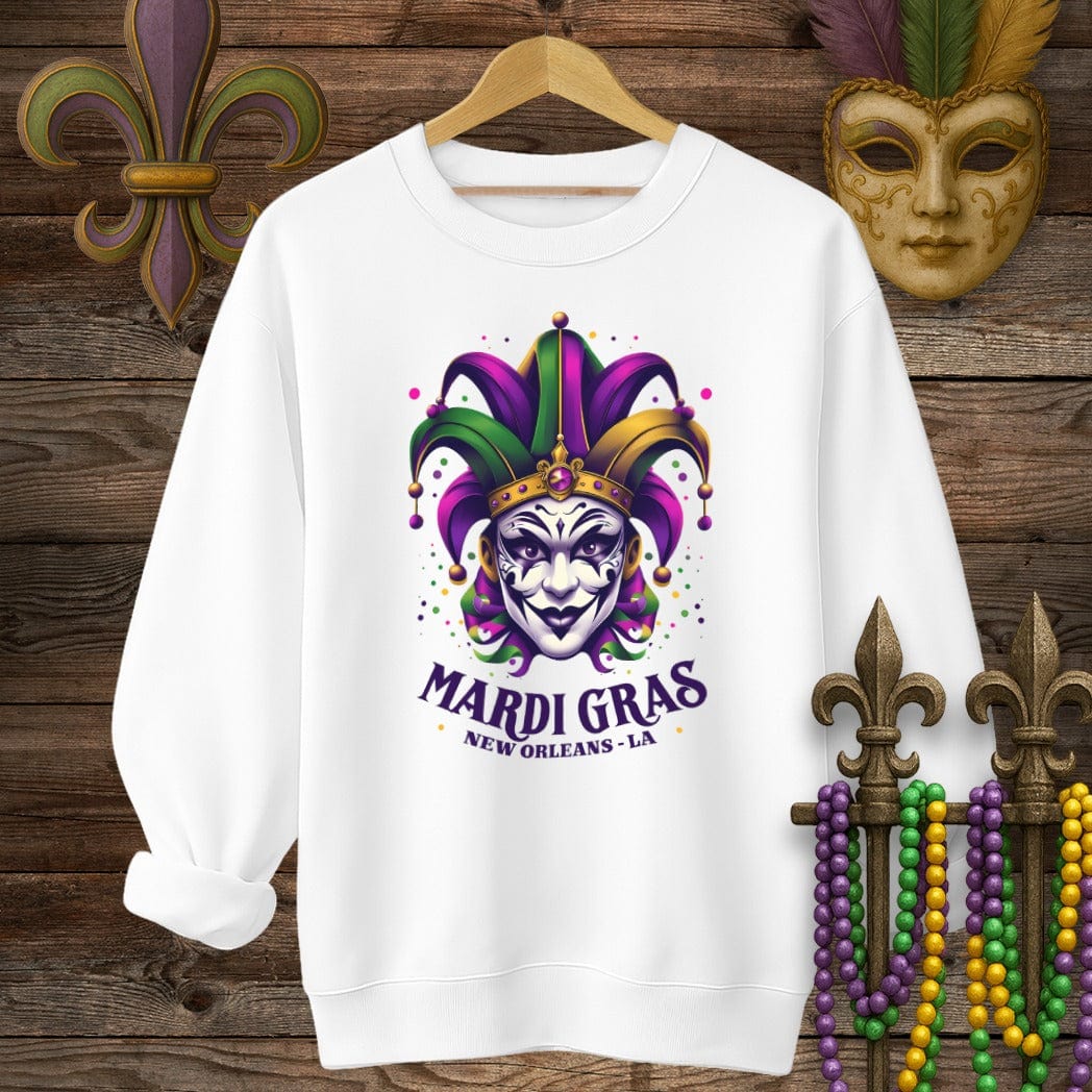 S / White Louisiana Mardi Gras NOLA Mardi Gras Sweatshirt by Laissez Faire Wear