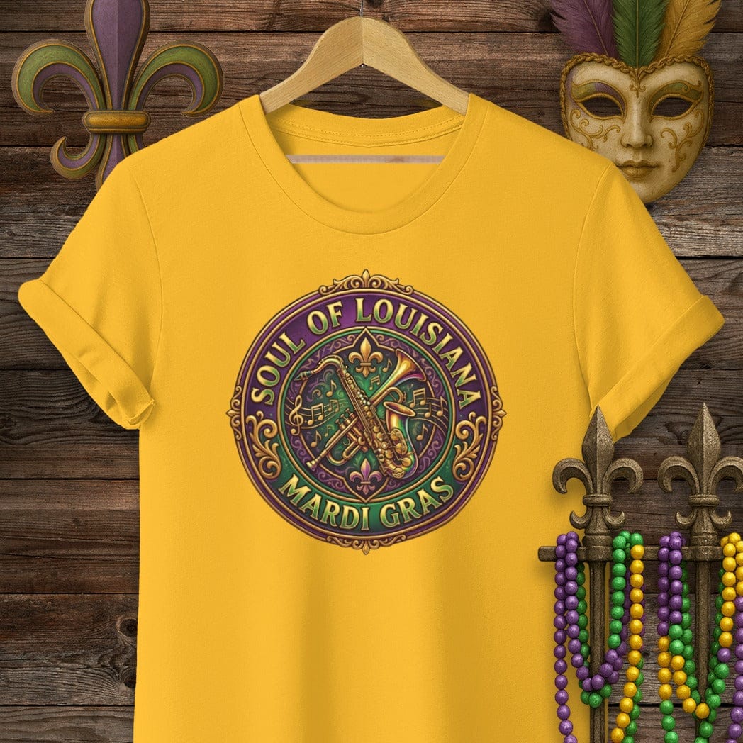 S / Gold Louisiana Mardi Gras Soul T-Shirt by Laissez Faire Wear