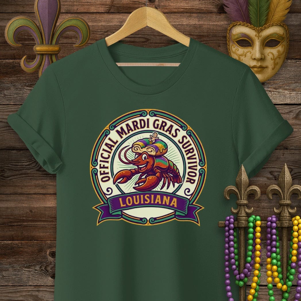 S / Forest Green Louisiana Mardi Gras Survivor T-Shirt by Laissez Faire Wear