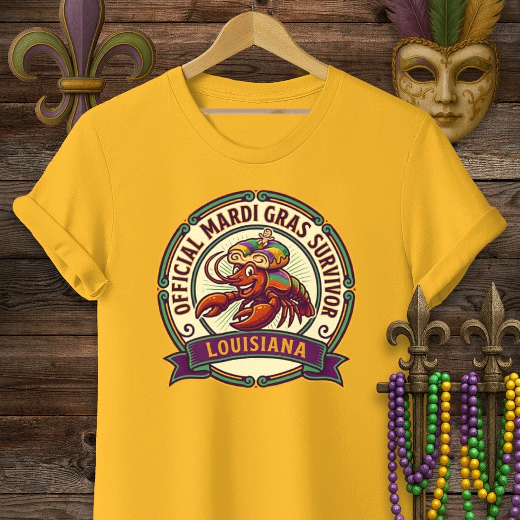 S / Gold Louisiana Mardi Gras Survivor T-Shirt by Laissez Faire Wear