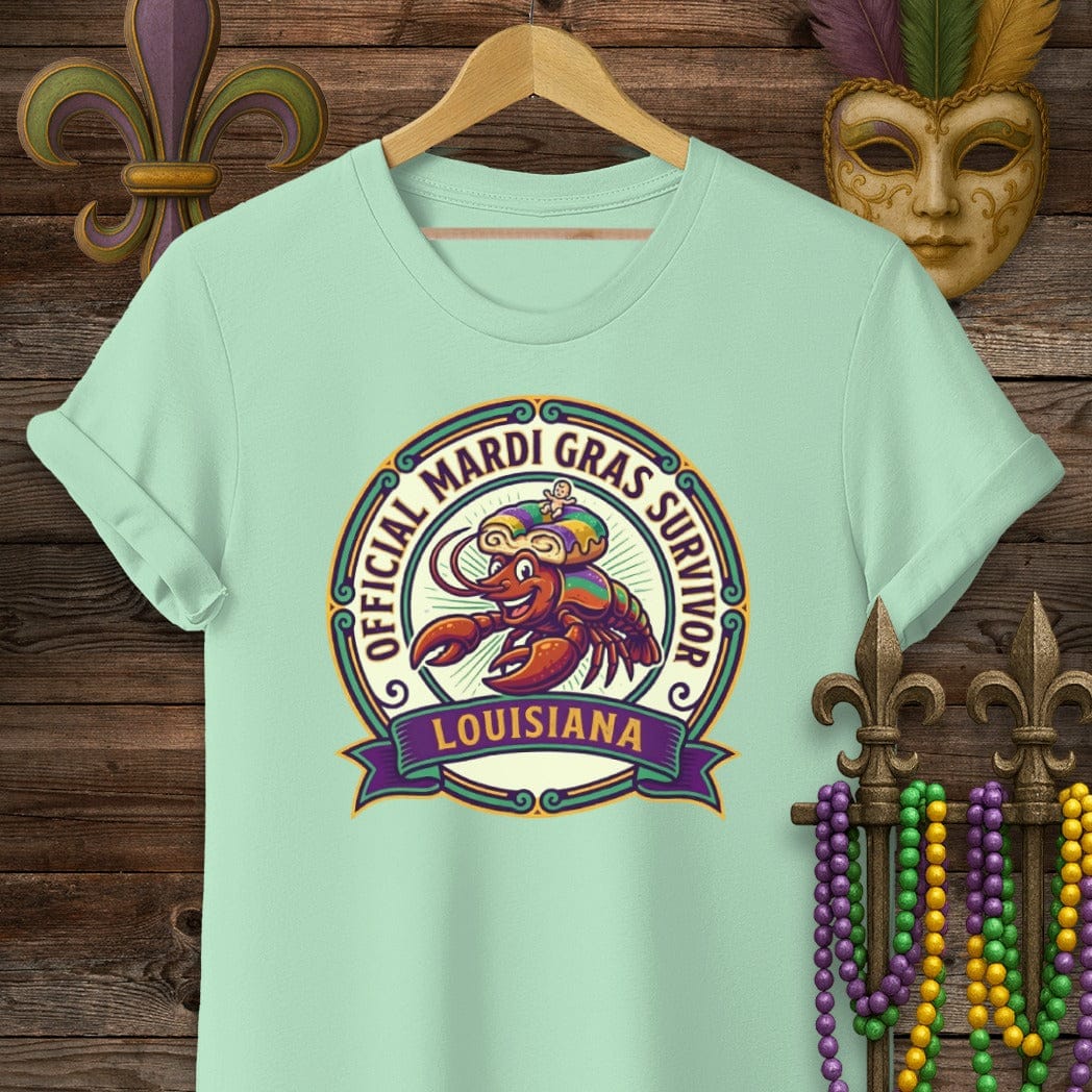 S / Mint Green Louisiana Mardi Gras Survivor T-Shirt by Laissez Faire Wear